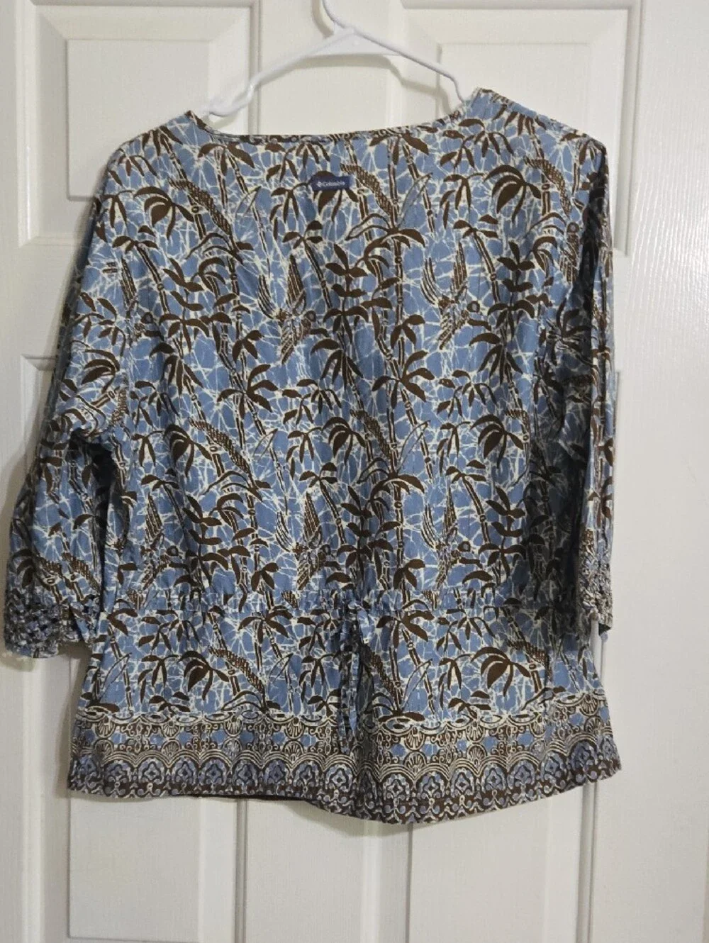 Columbia Light Blue and Brown Printed Relaxed Peasant Top